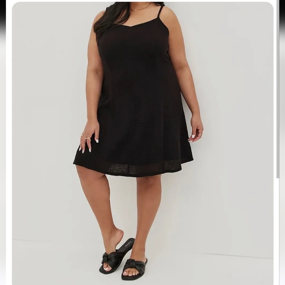 Torrid Black Pucker Woven Trapeze Mini Dress